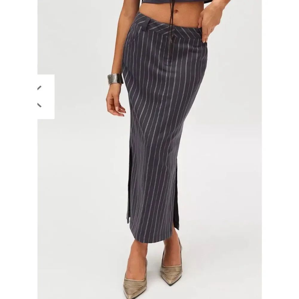 Urban Outfitters Charcoal Pinstripe Maxi Skirt medium new with tags